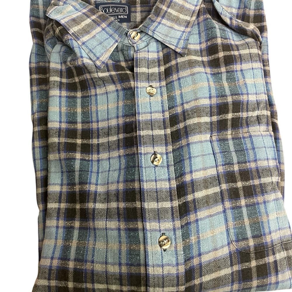Boulevard for tall man 3XLT Men's Blue Plaid Shirt excellent